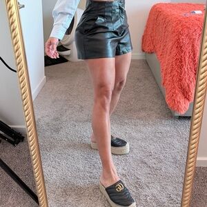 DO+BE Sky Blue Top and Black Leather Shorts